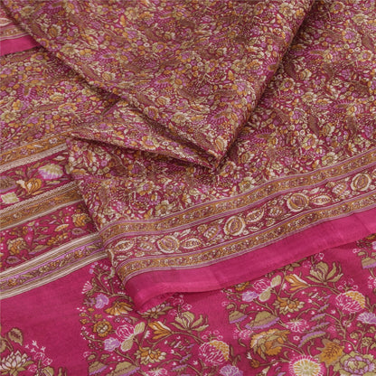 Sanskriti Vintage Sarees From India Pink Pure Silk Print Sari 5+yd Craft Fabric