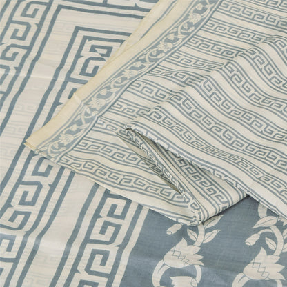 Sanskriti Vintage Sarees Gray Indian Pure Silk Printed Sari 6+yd Craft Fabric