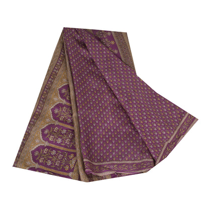 Sanskriti Vintage Sarees Purple 100% Pure Silk Printed Sari 5+yd Craft Fabric