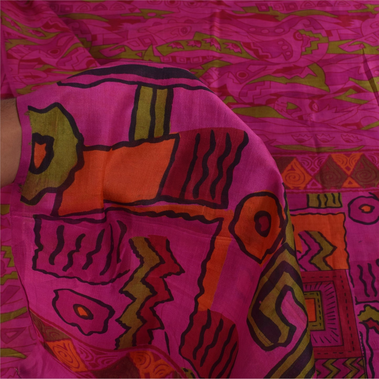 Sanskriti Vintage Sarees Hot-Pink 100% Pure Silk Printed Sari 6+yd Craft Fabric