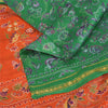 Sanskriti Vintage Sarees Green Zari Border Pure Silk Printed Sari 5+yd Fabric