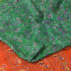 Sanskriti Vintage Sarees Green Zari Border Pure Silk Printed Sari 5+yd Fabric