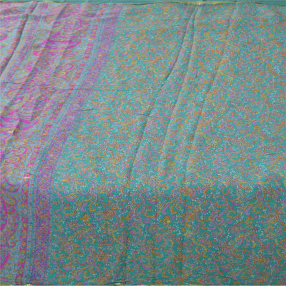 Sanskriti Vintage Sarees Blue Pure Chinon Silk Printed Woven Sari 5+yd Fabric