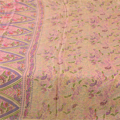 Sanskriti Vintage Sarees Peach 100% Pure Silk Printed Sari 6+yd Craft Fabric