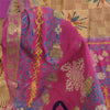 Sanskriti Vintage Sarees Brown/Pink Pure Silk Printed Sari 5+yd Craft Fabric