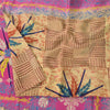 Sanskriti Vintage Sarees Brown/Pink Pure Silk Printed Sari 5+yd Craft Fabric