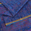 Sanskriti Vintage Sarees Blue Zari Border Pure Silk Human Print Sari 5+yd Fabric