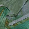 Sanskriti Vintage Sarees Green/Gray Pure Silk Printed Sari 6+yd Craft Fabric