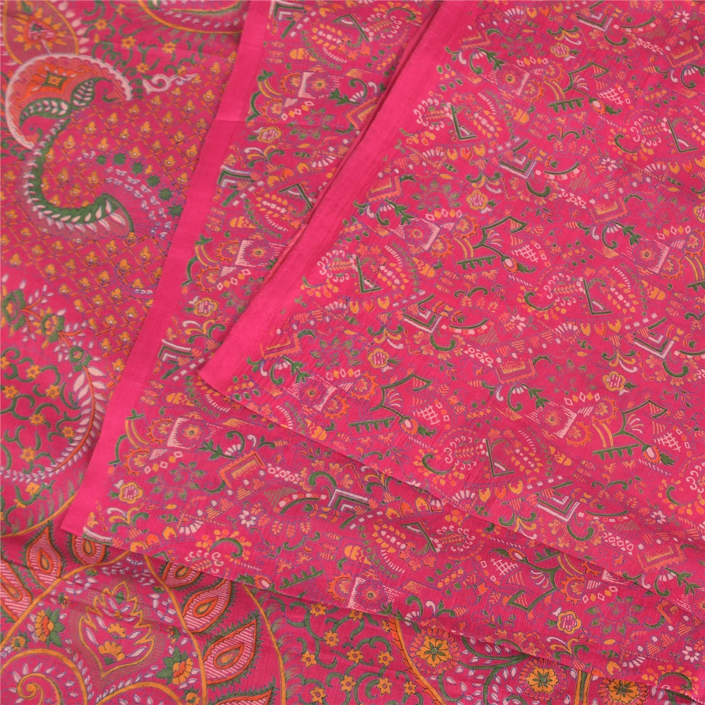 Sanskriti Vintage Sarees Blush Pink Pure Silk Printed Sari 5+yd Craft Fabric