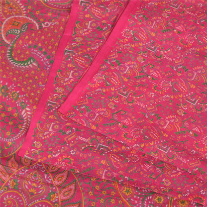 Sanskriti Vintage Sarees Blush Pink Pure Silk Printed Sari 5+yd Craft Fabric