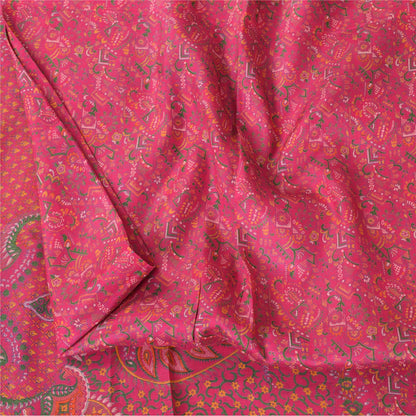 Sanskriti Vintage Sarees Blush Pink Pure Silk Printed Sari 5+yd Craft Fabric