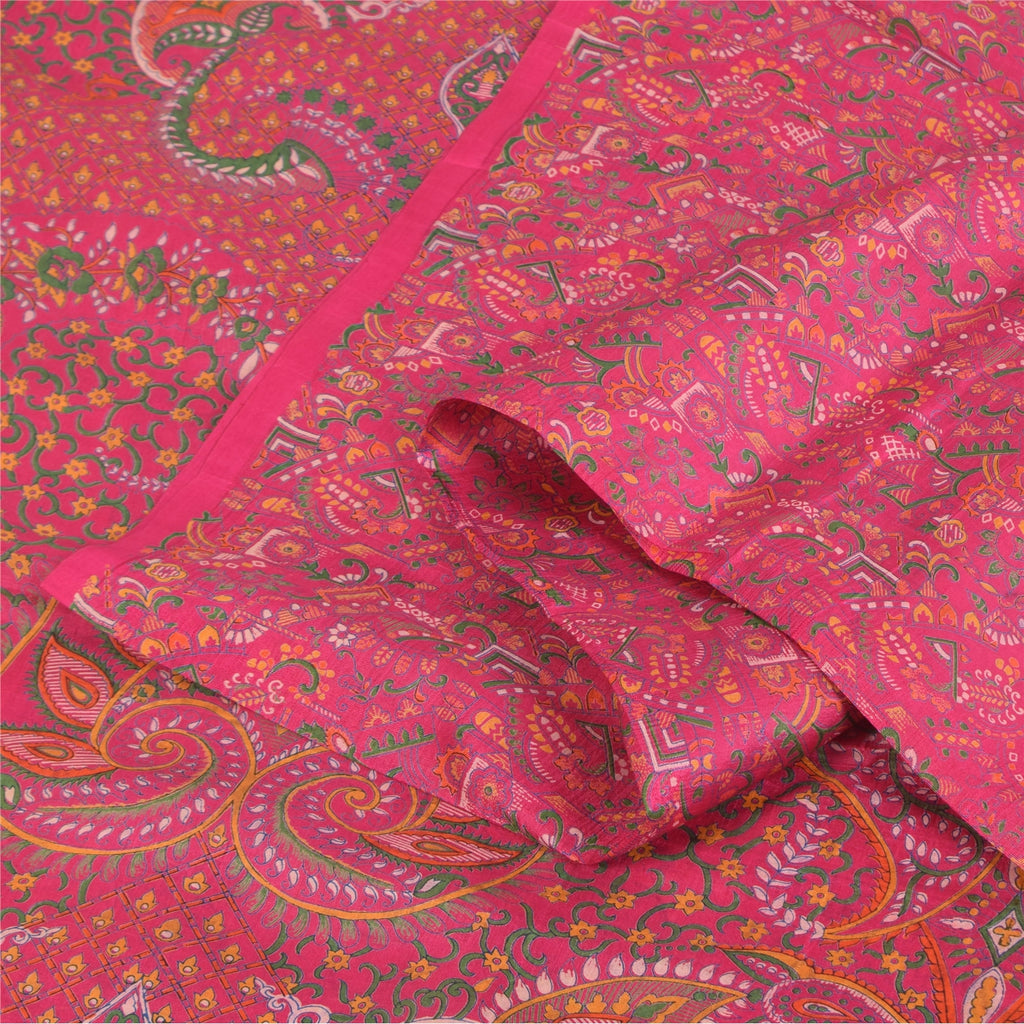 Sanskriti Vintage Sarees Blush Pink Pure Silk Printed Sari 5+yd Craft Fabric