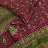 Sanskriti Vintage Sarees Dark Red Pure Silk Printed Woven Sari 6+yd Craft Fabric