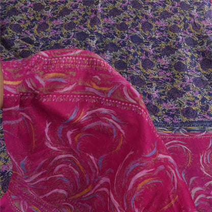 Sanskriti Vintage Sarees Purple/Pink Pure Silk Printed Sari 5+yd Craft Fabric