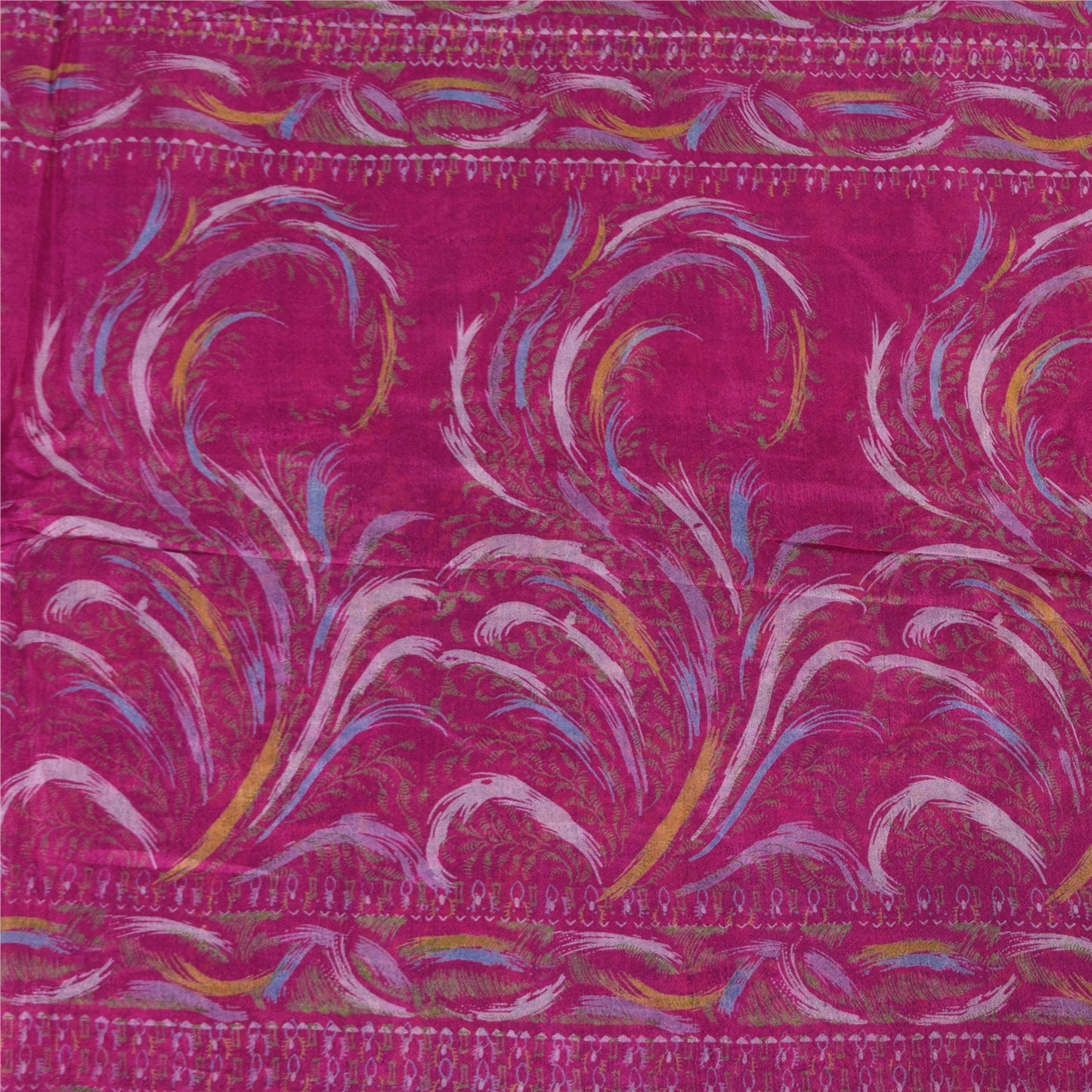 Sanskriti Vintage Sarees Purple/Pink Pure Silk Printed Sari 5+yd Craft Fabric