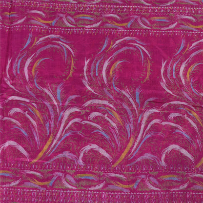 Sanskriti Vintage Sarees Purple/Pink Pure Silk Printed Sari 5+yd Craft Fabric