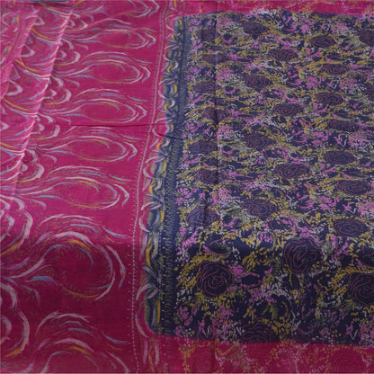 Sanskriti Vintage Sarees Purple/Pink Pure Silk Printed Sari 5+yd Craft Fabric