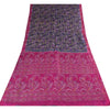 Sanskriti Vintage Sarees Purple/Pink Pure Silk Printed Sari 5+yd Craft Fabric