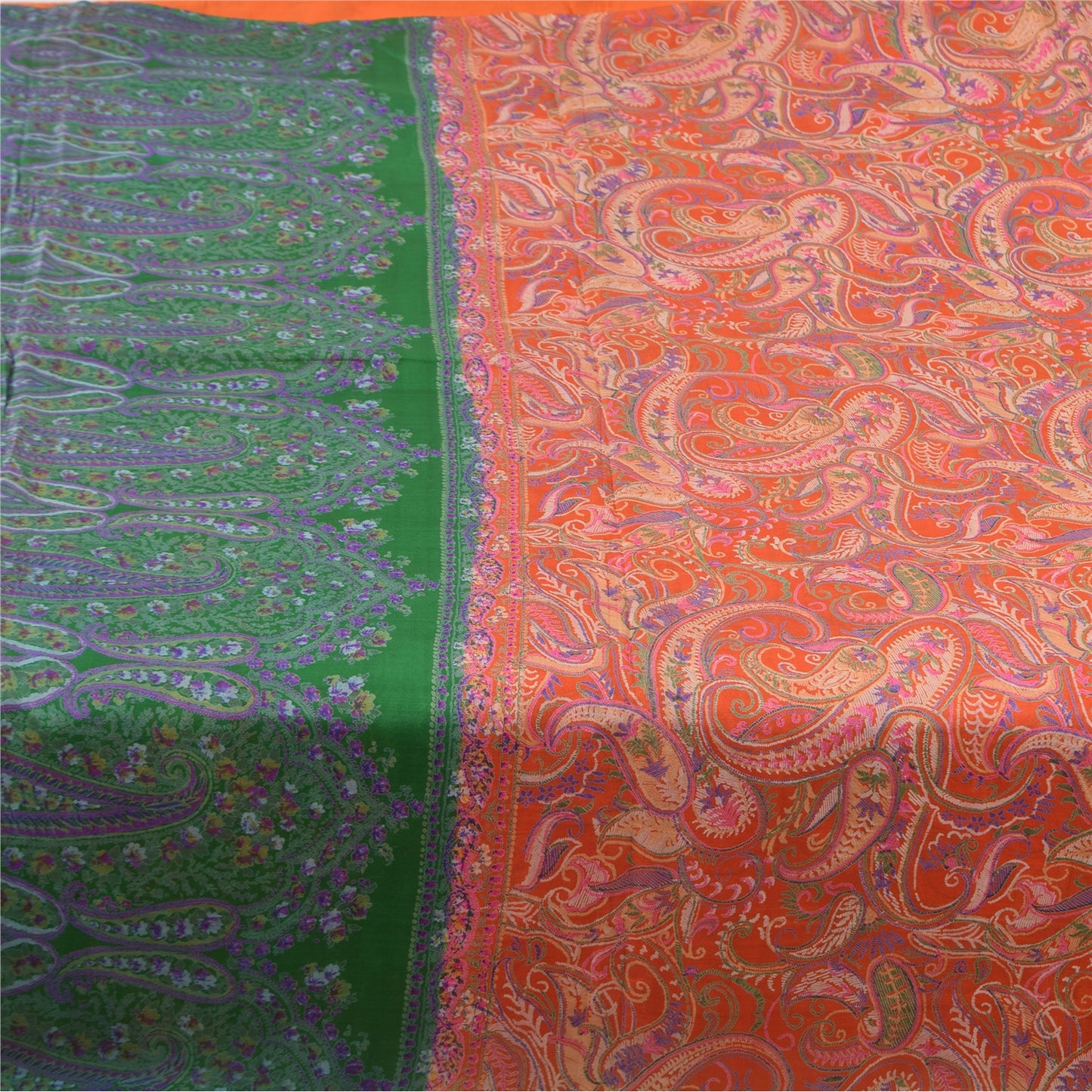 Sanskriti Vintage Sarees Orange 100% Pure Silk Printed Sari 6+yd Craft Fabric