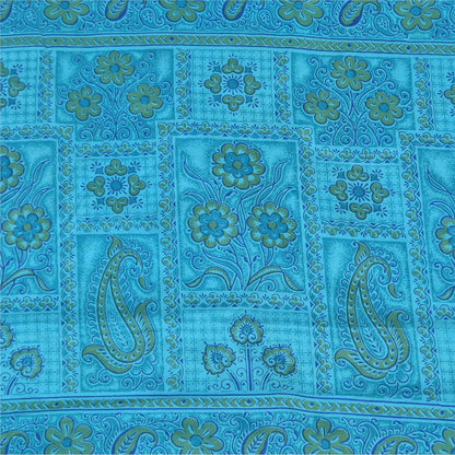 Sanskriti Vintage Sarees Blue Indian Pure Silk Printed Sari 5+yd Craft Fabric