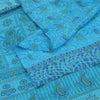 Sanskriti Vintage Sarees Blue Indian Pure Silk Printed Sari 5+yd Craft Fabric