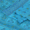 Sanskriti Vintage Sarees Blue Indian Pure Silk Printed Sari 5+yd Craft Fabric