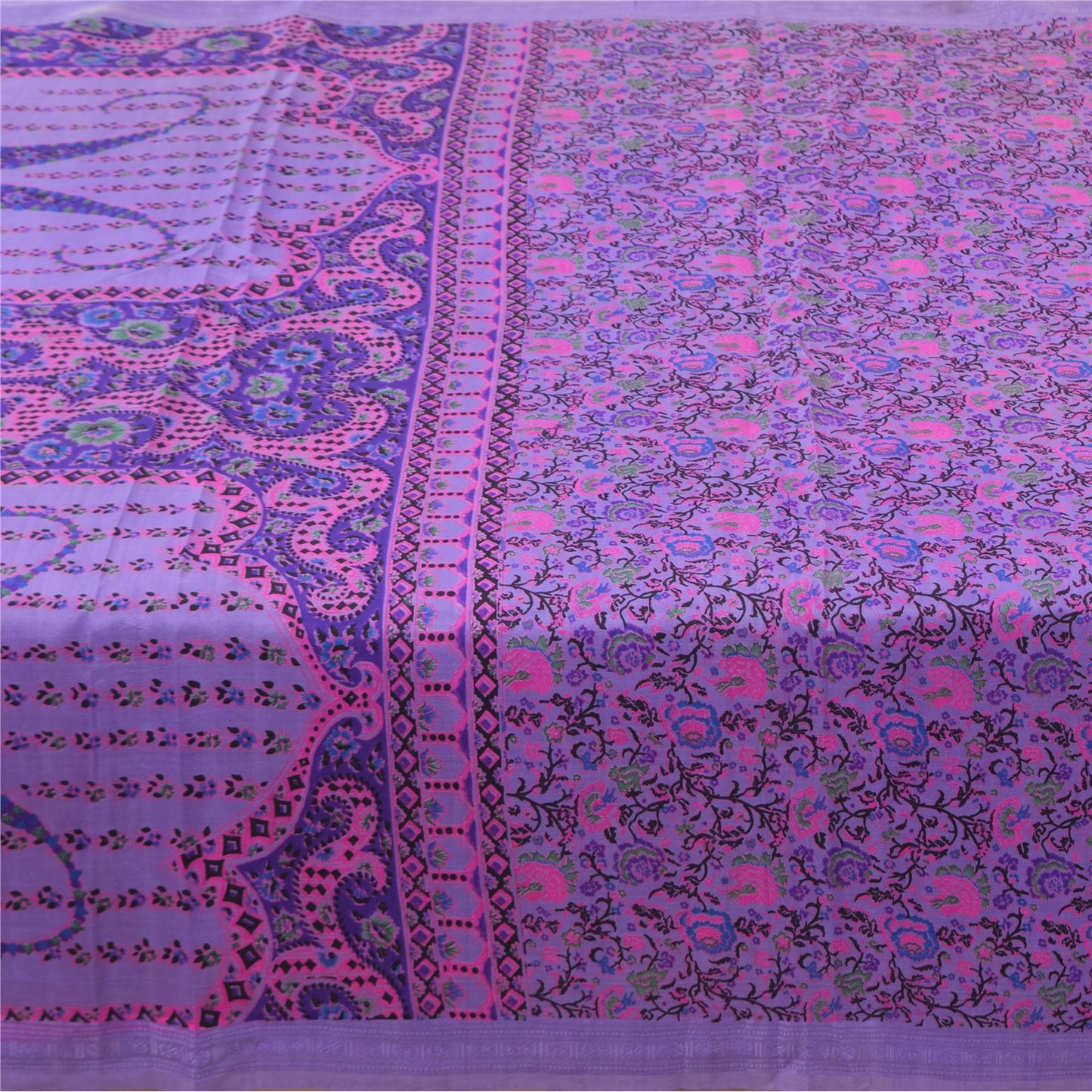 Sanskriti Vintage Sarees Purple 100% Pure Silk Printed Sari 5+yd Craft Fabric