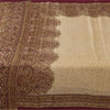 Sanskriti Vintage Sarees Beige 100% Pure Silk Printed Sari 6+yd SoftCraft Fabric