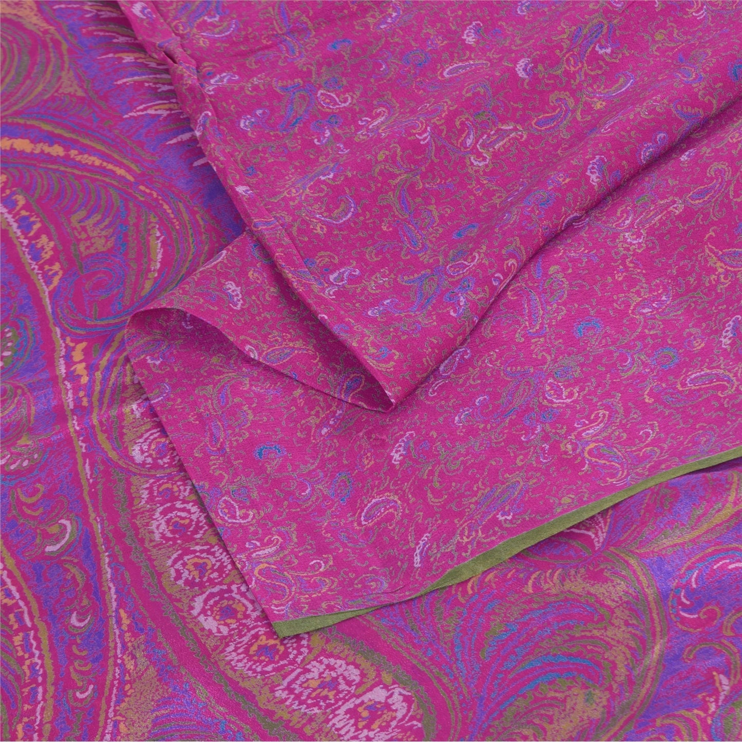 Sanskriti Vintage Sarees Hot-Pink 100% Pure Silk Printed Sari 6+yd Craft Fabric