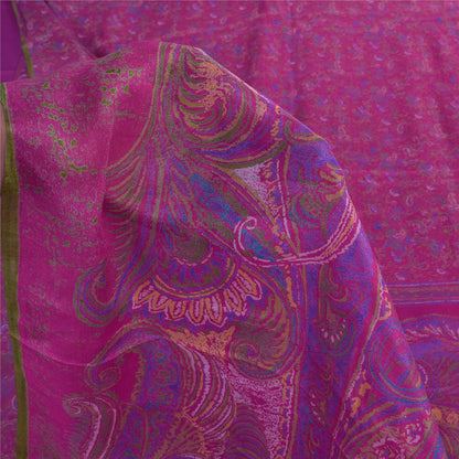 Sanskriti Vintage Sarees Hot-Pink 100% Pure Silk Printed Sari 6+yd Craft Fabric