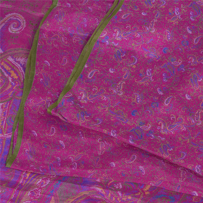 Sanskriti Vintage Sarees Hot-Pink 100% Pure Silk Printed Sari 6+yd Craft Fabric