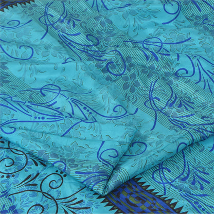 Sanskriti Vintage Sarees Blue Quilting Felting Craft Fabric Print Pure Silk Sari