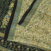 Sanskriti Vintage Sarees Ivory/Green Pure Silk Printed Sari 5+yd Craft Fabric