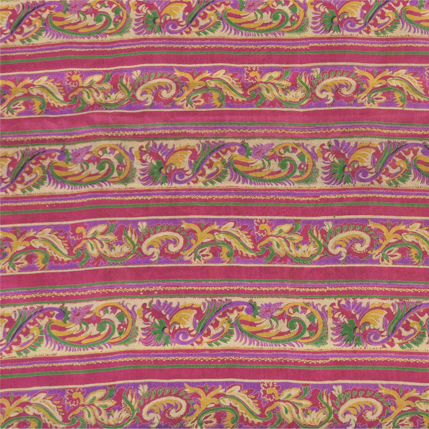 Sanskriti Vintage Sarees Green/Pink Pure Silk Printed Sari 6+yd Craft Fabric