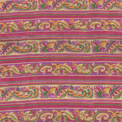 Sanskriti Vintage Sarees Green/Pink Pure Silk Printed Sari 6+yd Craft Fabric