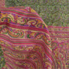 Sanskriti Vintage Sarees Green/Pink Pure Silk Printed Sari 6+yd Craft Fabric