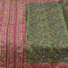 Sanskriti Vintage Sarees Green/Pink Pure Silk Printed Sari 6+yd Craft Fabric