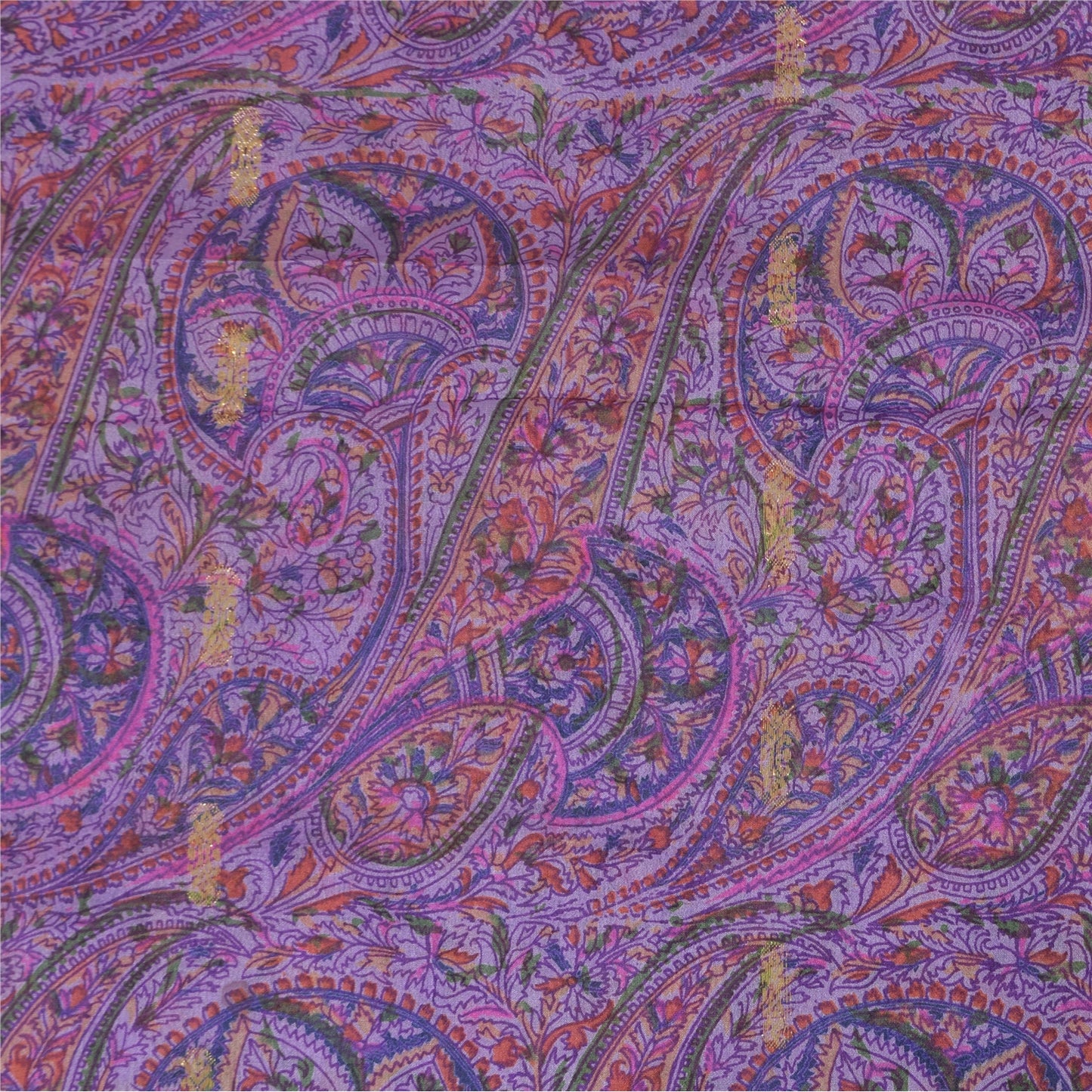 Sanskriti Vintage Sarees Purple Printed Woven Pure Silk Sari 5+yd Craft Fabric