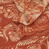 Sanskriti Vintage Sarees Cream/Orange Batik Work Pure Silk Sari 5+yd Fabric