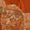 Sanskriti Vintage Sarees Orange Human Printed Pure Silk Sari 5+yd Craft Fabric