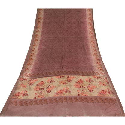 Sanskriti Vintage Sarees Mauve Indian Pure Silk Printed Sari 6+yd Craft Fabric