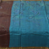 Sanskriti Vintage Sarees Blue Zari Border Pure Silk Print Sari 5+yd Craft Fabric