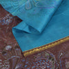 Sanskriti Vintage Sarees Blue Zari Border Pure Silk Print Sari 5+yd Craft Fabric