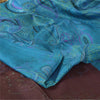 Sanskriti Vintage Sarees Blue Zari Border Pure Silk Print Sari 5+yd Craft Fabric