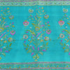 Sanskriti Vintage Sarees Ivory/Blue 100%Pure Silk Printed Sari 6+yd Craft Fabric