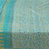 Sanskriti Vintage Sarees Ivory/Blue 100%Pure Silk Printed Sari 6+yd Craft Fabric