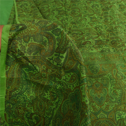 Sanskriti Vintage Sarees Green Indian Pure Silk Printed Sari 6+yd Craft Fabric