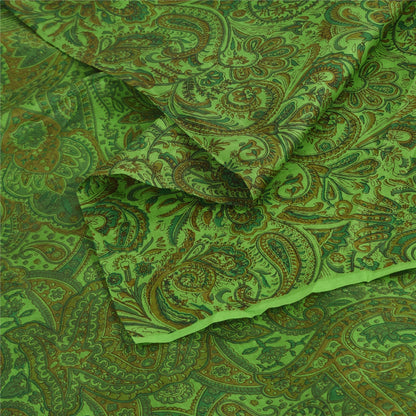 Sanskriti Vintage Sarees Green Indian Pure Silk Printed Sari 6+yd Craft Fabric