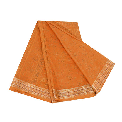 Sanskriti Vintage Sarees Orange 100% Pure Silk Printed Sari 6+yd Craft Fabric