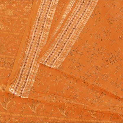 Sanskriti Vintage Sarees Orange 100% Pure Silk Printed Sari 6+yd Craft Fabric